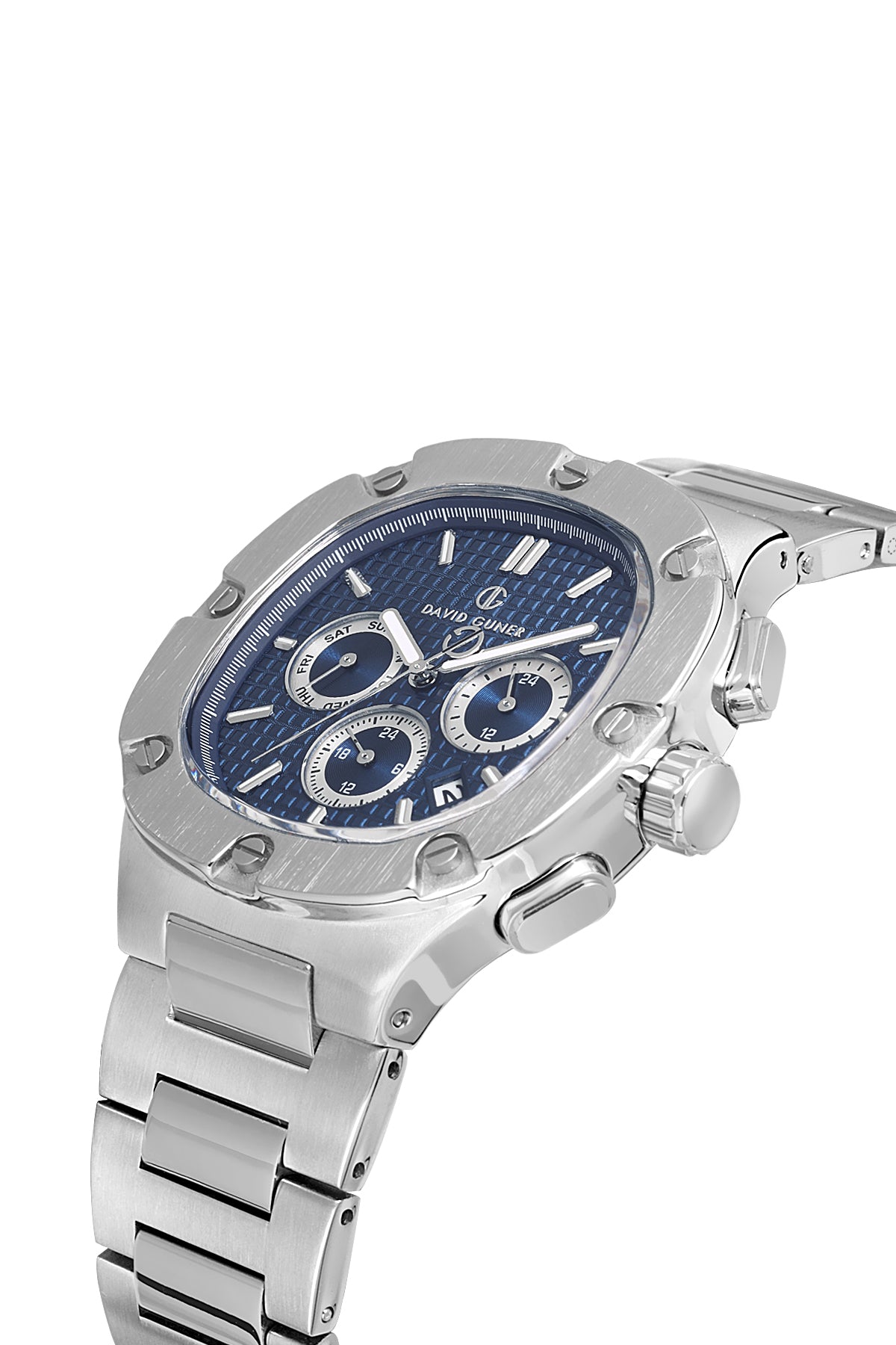 DAVID GUNER Gümüş Kaplamalı Mavi Kadranlı Erkek Kol Saati - DG-8852GA-A3