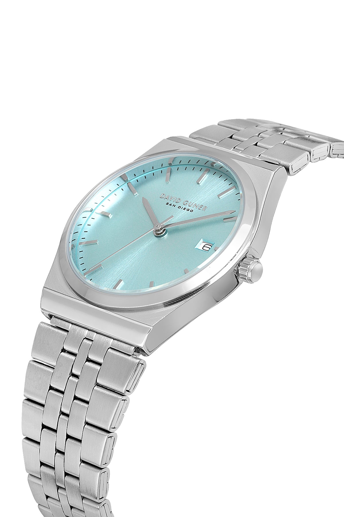 DAVID GUNER Gümüş Kaplama Tiffany Mavi Kadranlı Takvimli Unisex Kol Saati