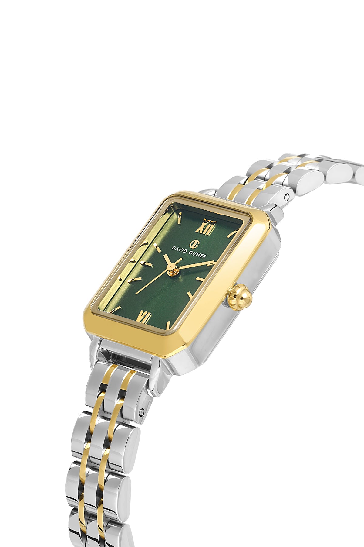 DAVID GUNER Yeşil Kadranlı Sarı Beyaz Kaplama Paslanmaz Masif Çelik Kordonlu Düz Kadın Kol Saati
