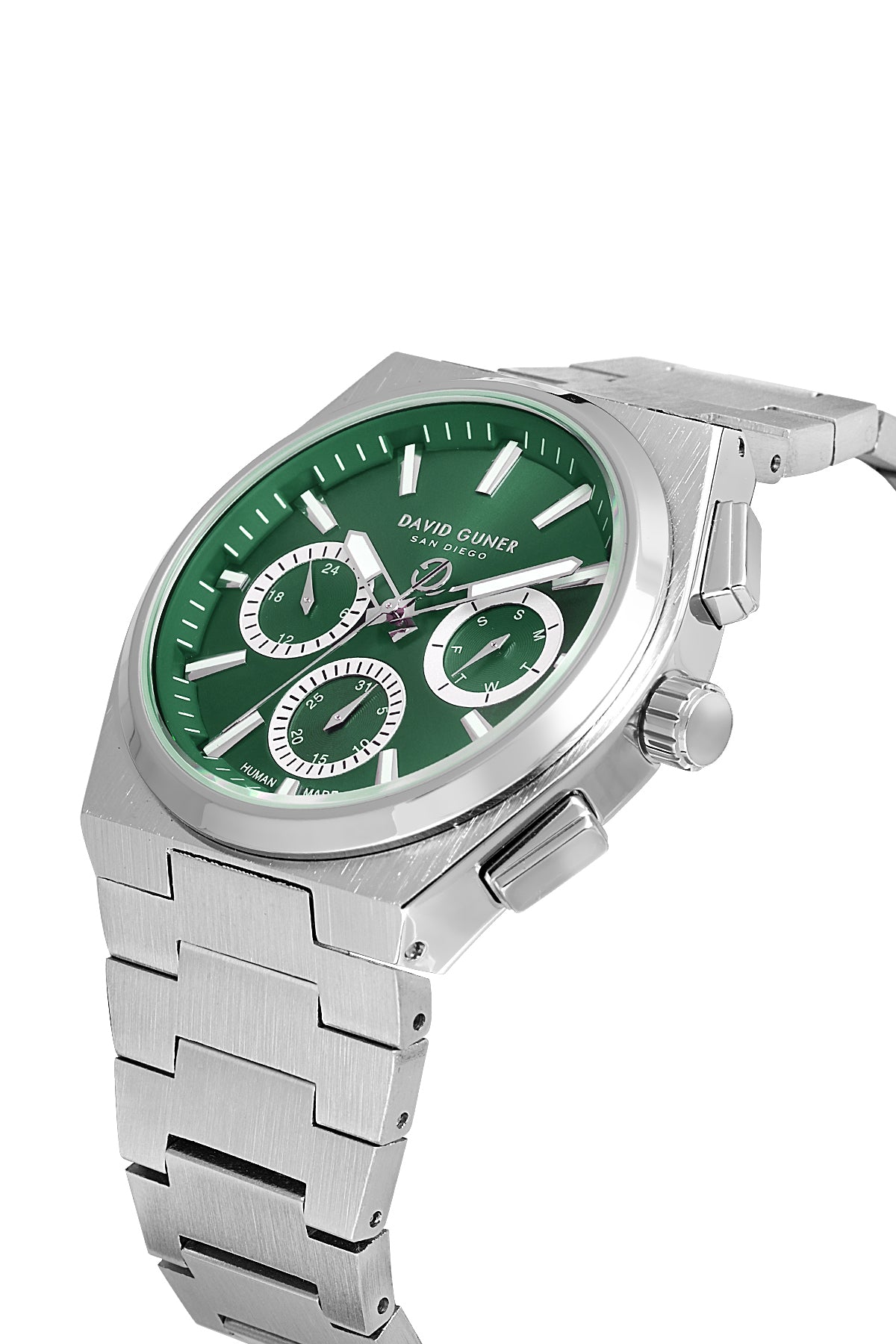 DAVID GUNER Gümüş Renk Yeşil Kadranlı Multi Fonksiyon Erkek Kol Saati