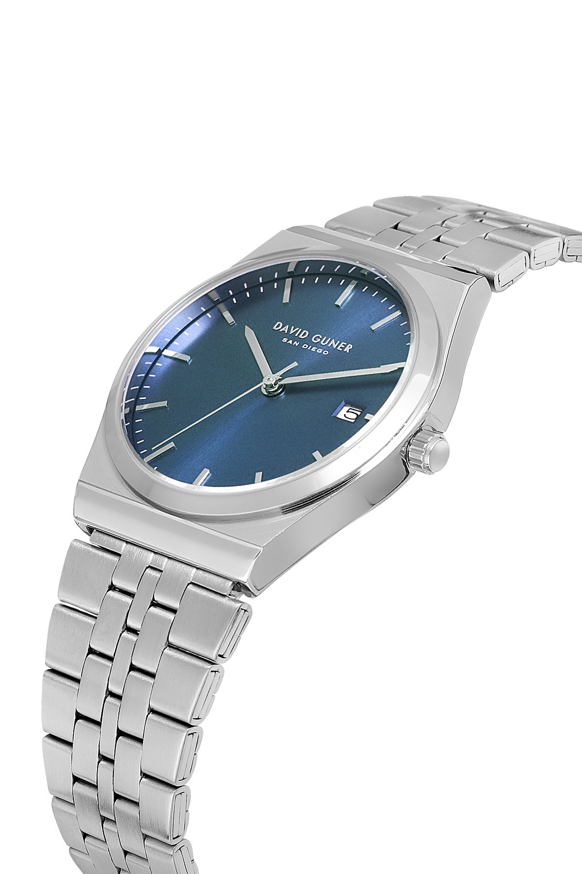 DAVID GUNER Gümüş Renk Mavi Kadranlı Takvimli Unisex Kol Saati