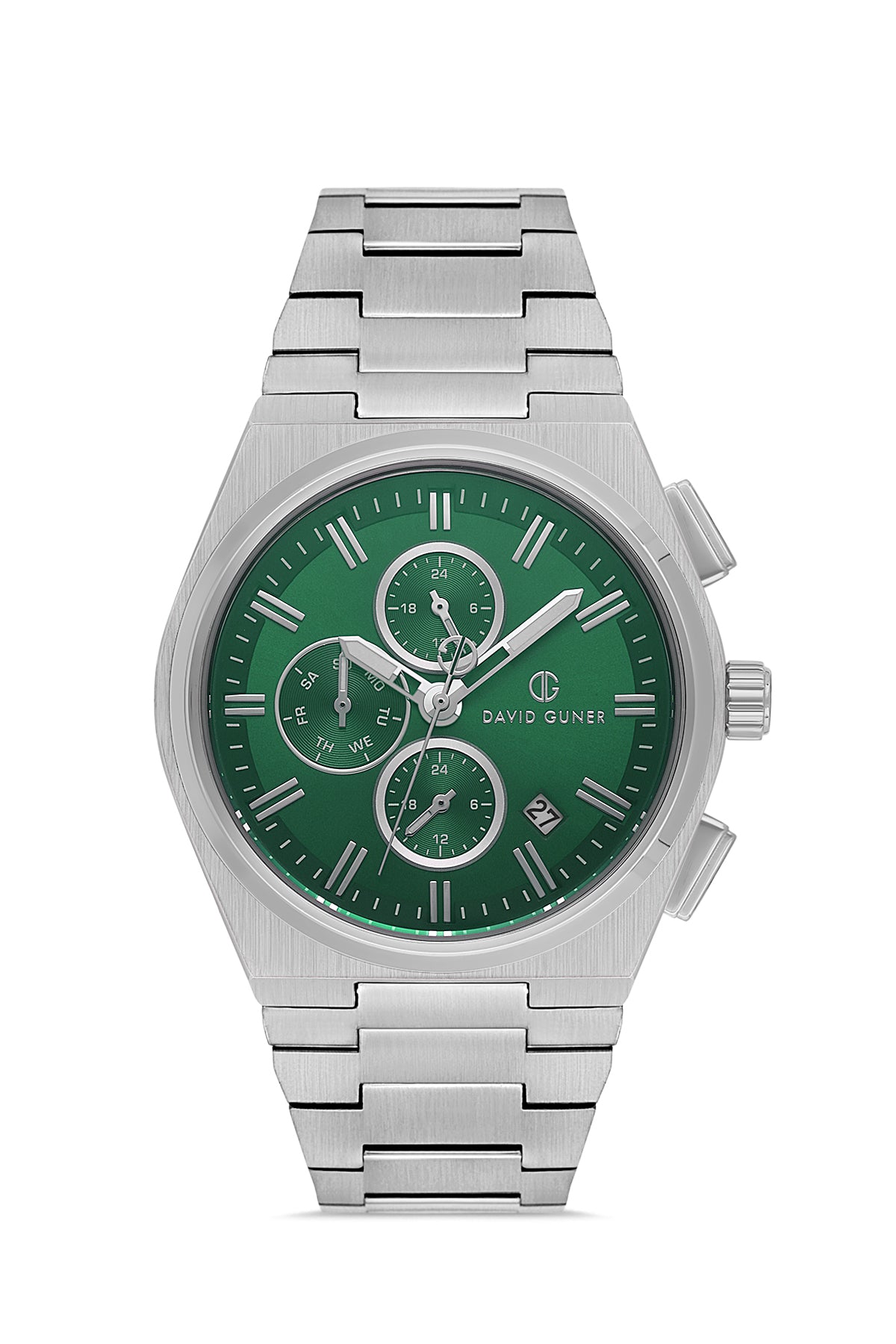 DAVID GUNER Gümüş Kaplamalı Yeşil Kadranlı Erkek Kol Saati - DG-8845GA-A10