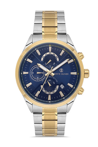 DAVID GUNER Sarı Beyaz Kaplamalı Mavi Paslanmaz Masif Çelik Kordon Erkek Kol Saati - DG-8720GA-D3