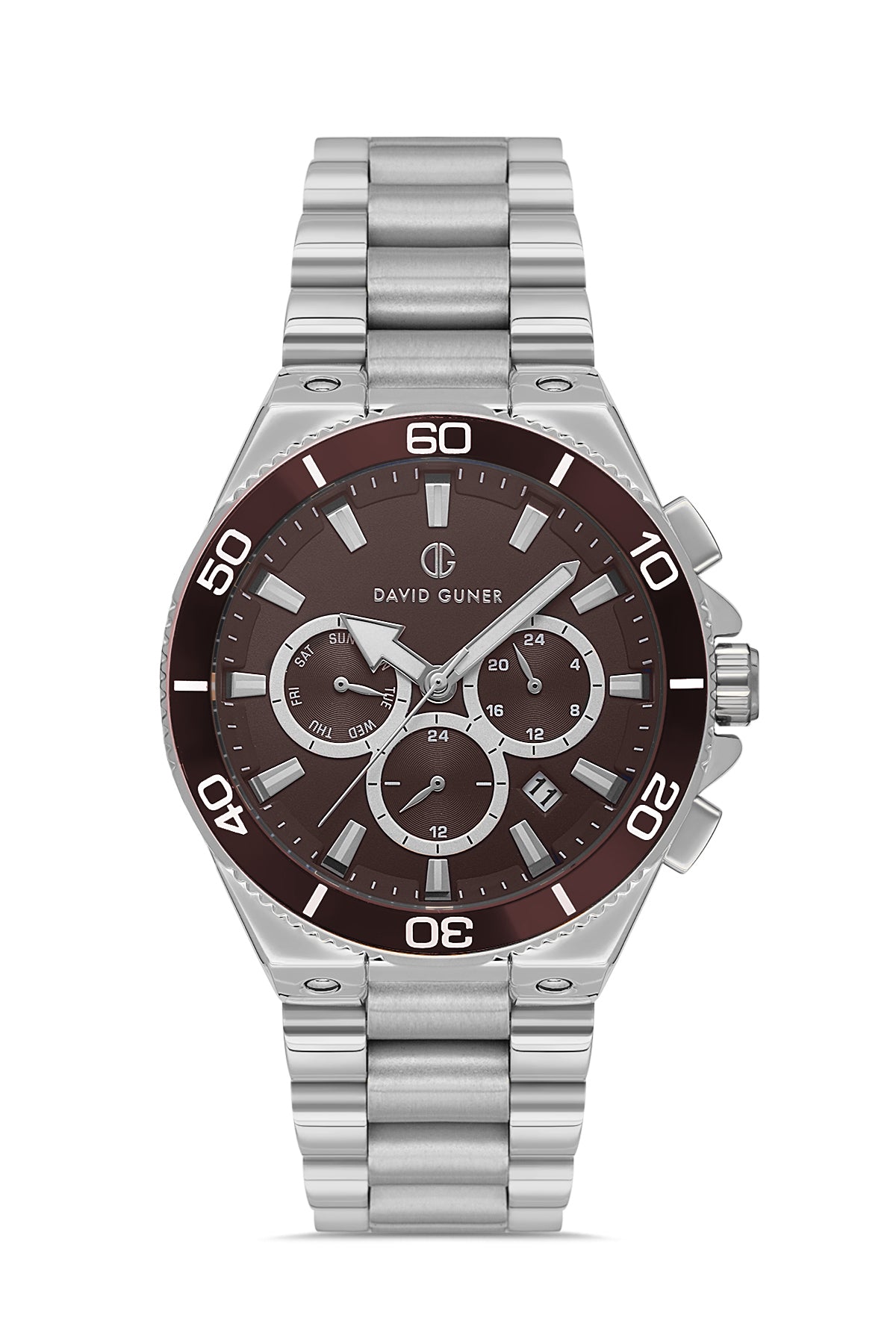DAVID GUNER GÜMÜŞ KAPLAMALI BORDO KADRANLI ERKEK KOL SAATİ DG-8654GA-A8