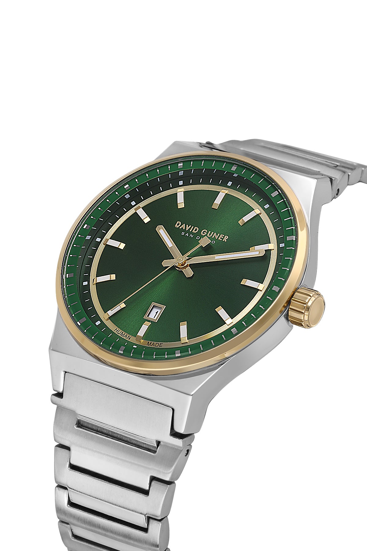 DAVID GUNER Sarı Beyaz Kaplamalı Yeşil Kadranlı Erkek Kol Saati - DG-8890GA-D10
