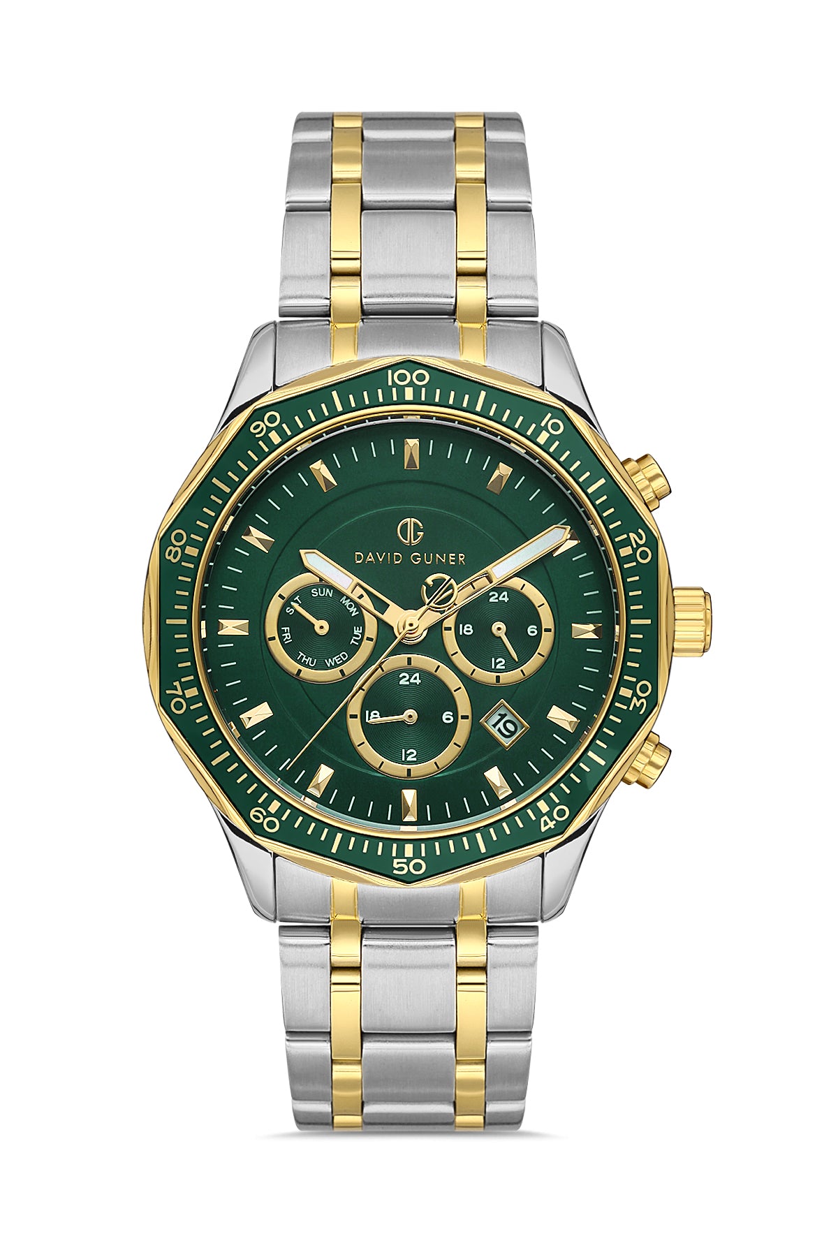 DAVID GUNER Yeşil Kadranlı Sarı Beyaz Kaplamalı Erkek Kol Saati - DG-8419GA-D10