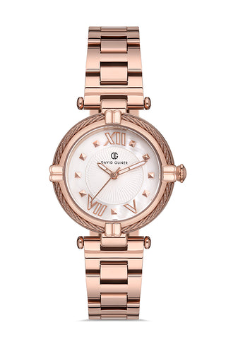 DAVID GUNER ROSE KAPLAMALI BEYAZ KADRANLI KADIN KOL SAATİ DG-8175LA-C1