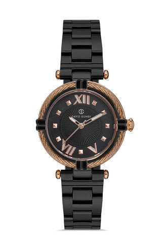 DAVID GUNER ROSE SİYAH KAPLAMALI SİYAH KADRANLI KADIN KOL SAATİ DG-8175LA-R2