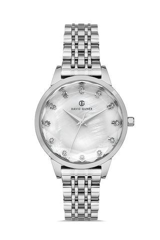 DAVID GUNER GÜMÜŞ KAPLAMALI BEYAZ KADRANLI KADIN KOL SAATİ DG-8185LA-A1