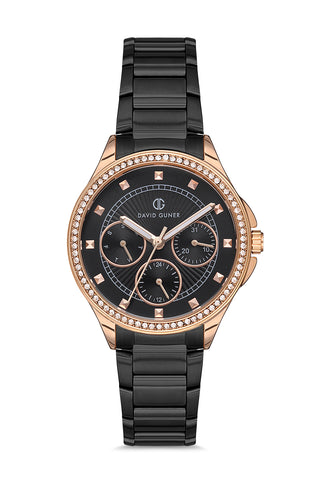 DAVID GUNER ROSE SİYAH KAPLAMALI SİYAH KADRANLI KADIN KOL SAATİ DG-8186LA-R2