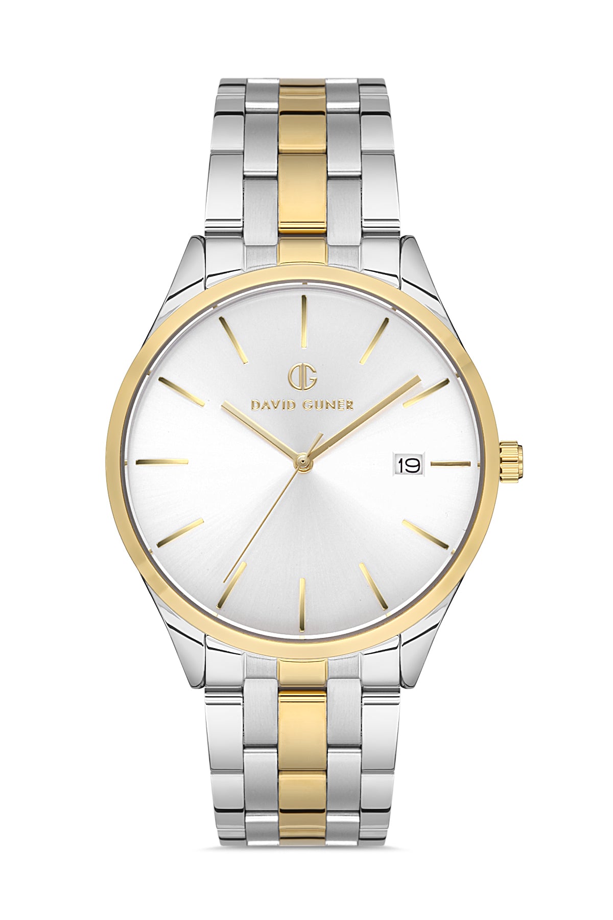 David Guner Erkek Gümüş Kadranlı Sari beyaz Çelik Kol Saati - DG-8195GA-D1