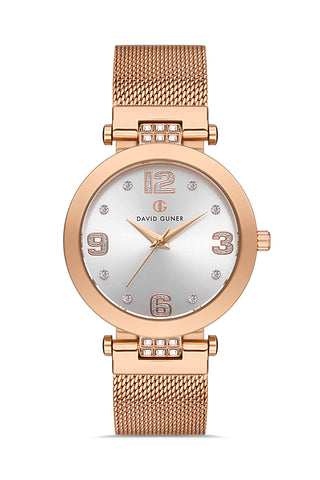 DAVID GUNER ROSE KAPLAMALI BEYAZ KADRANLI KADIN KOL SAATİ DG-8241LC-C1
