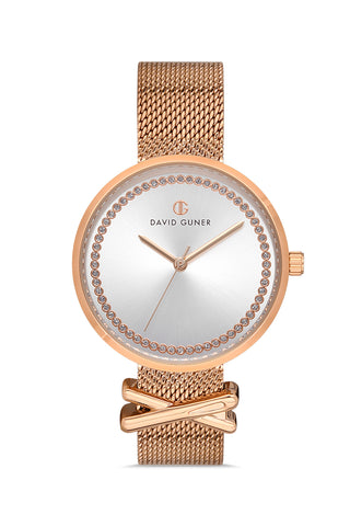 DAVID GUNER ROSE KAPLAMALI BEYAZ KADRANLI KADIN KOL SAATİ DG-8275LC-C1