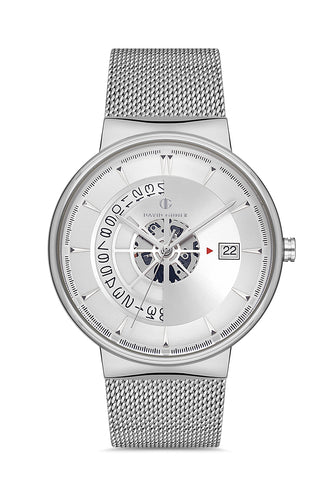 DAVID GUNER GÜMÜŞ KAPLAMALI BEYAZ KADRANLI ERKEK KOL SAATİ DG-8309GC-A1