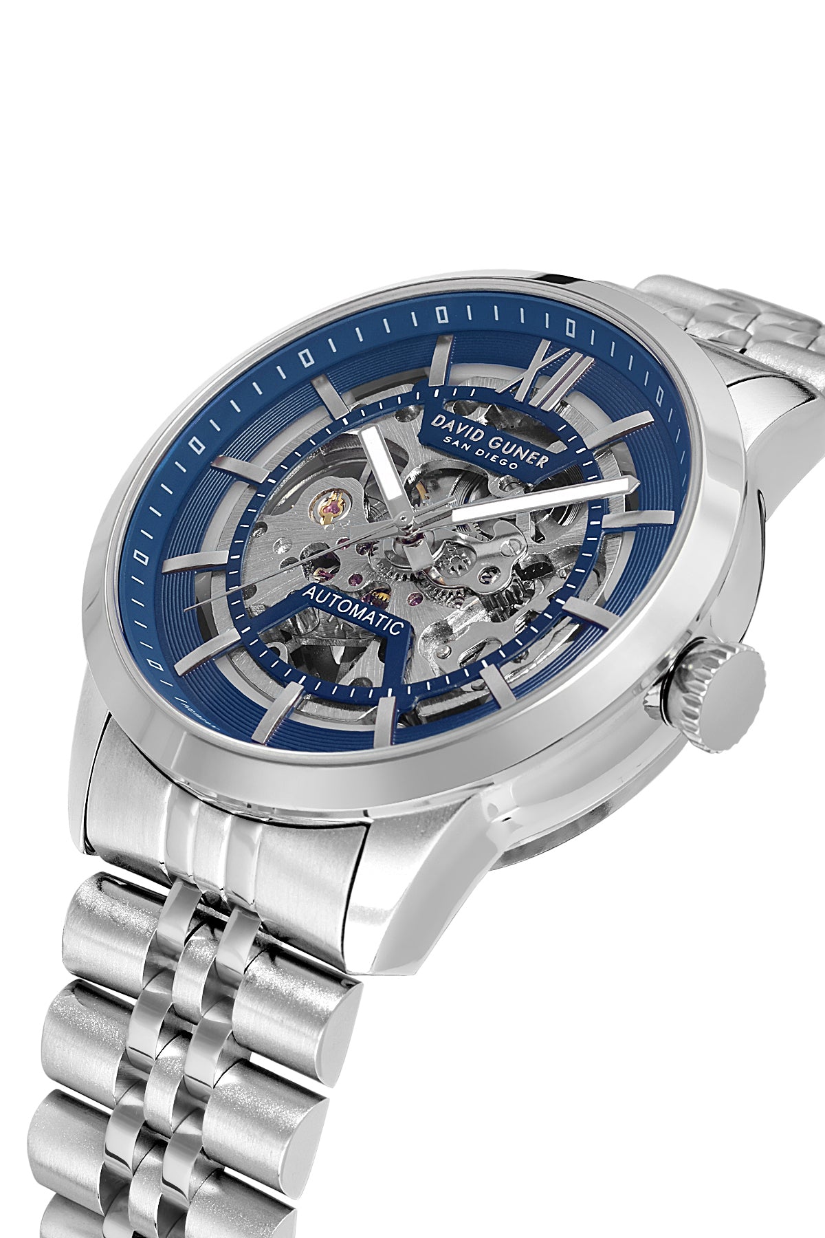 DAVID GUNER Gümüş Kaplama Mavi Kadranlı Paslanmaz Masif Çelik Erkek Kol Saati - DG-8835GA-A3