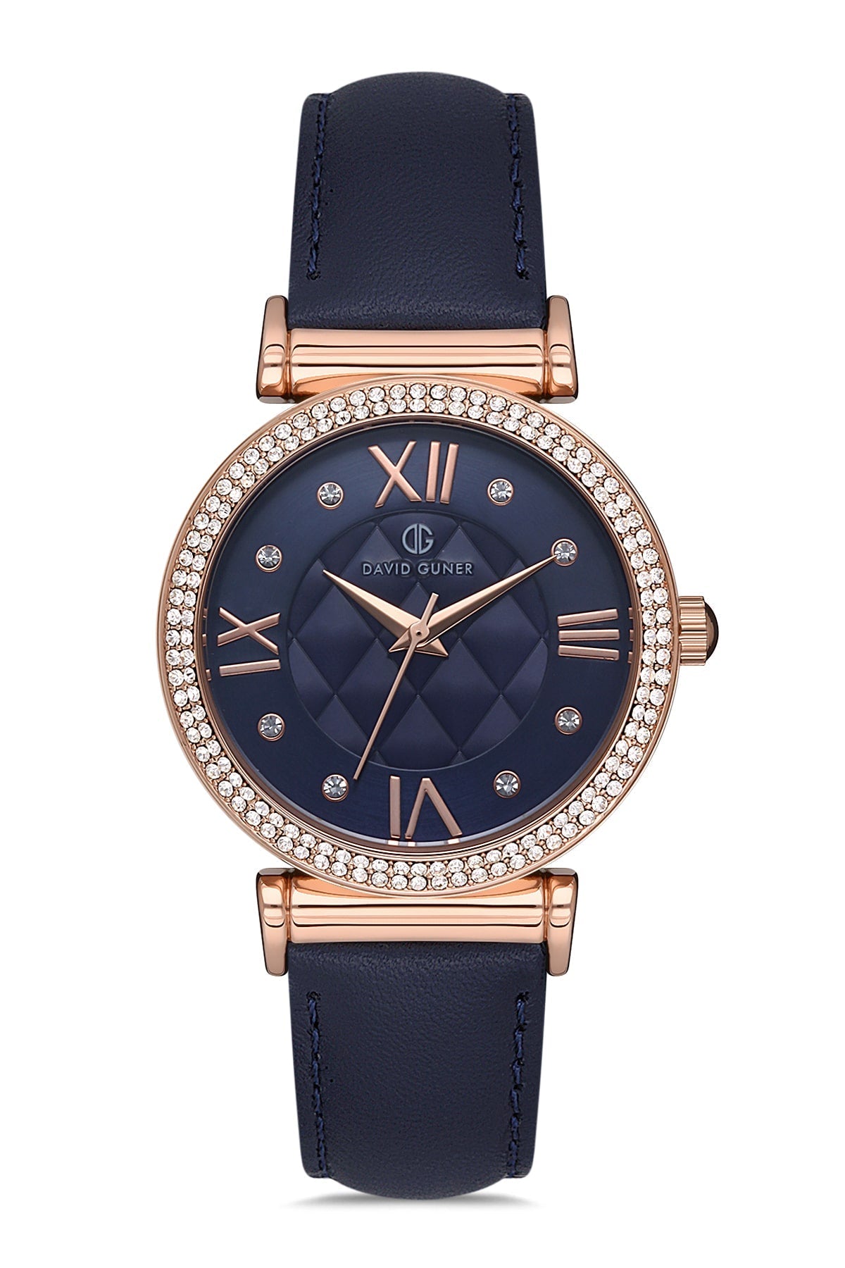 DAVID GUNER Dark Blue Leather Band Women's Watch