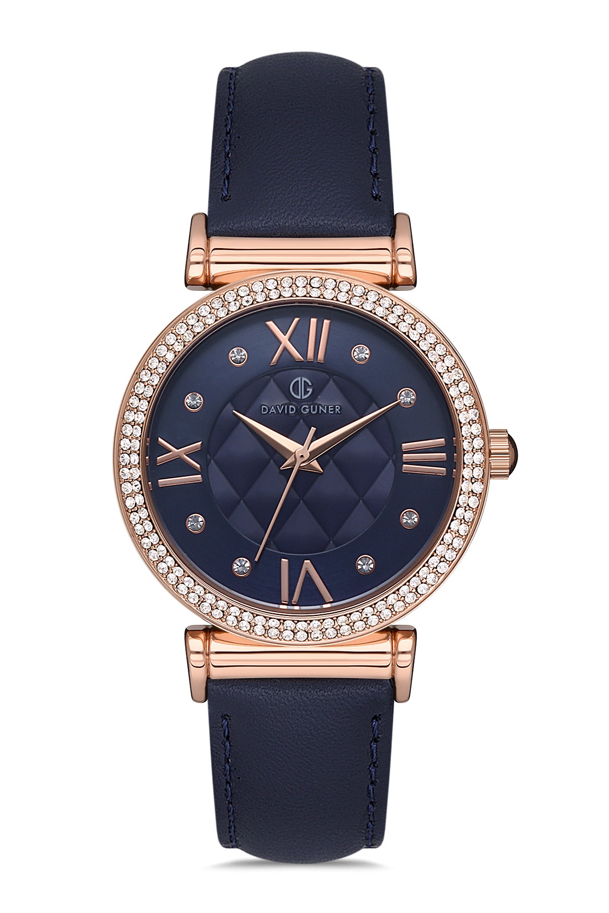 DAVID GUNER Dark Blue Leather Band Women's Watch