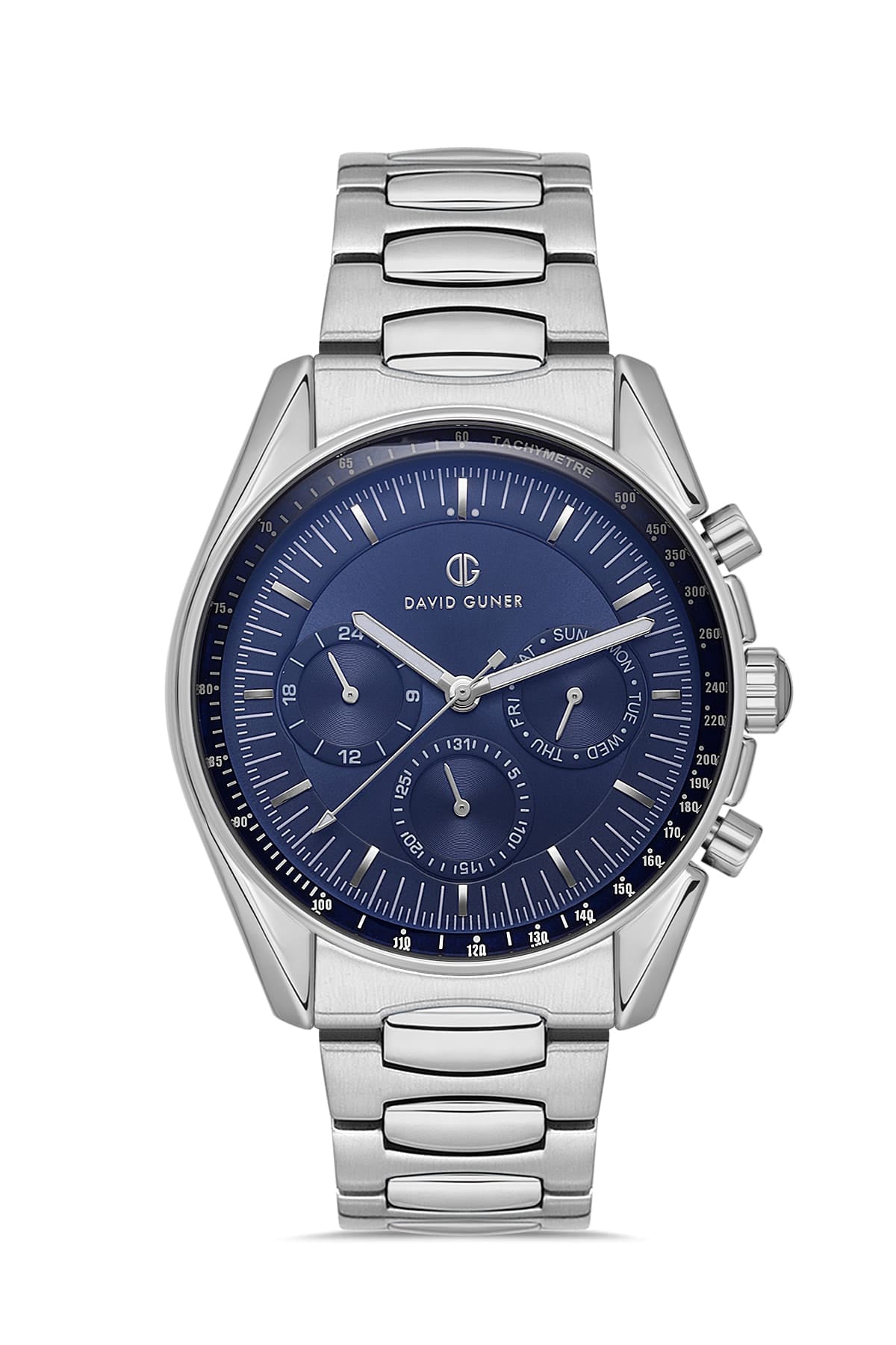 DAVID GUNER Lacivert Kadranlı Gümüş Kaplamalı Multifonksiyonlu Erkek Kol Saati - DG-8670GA-A3