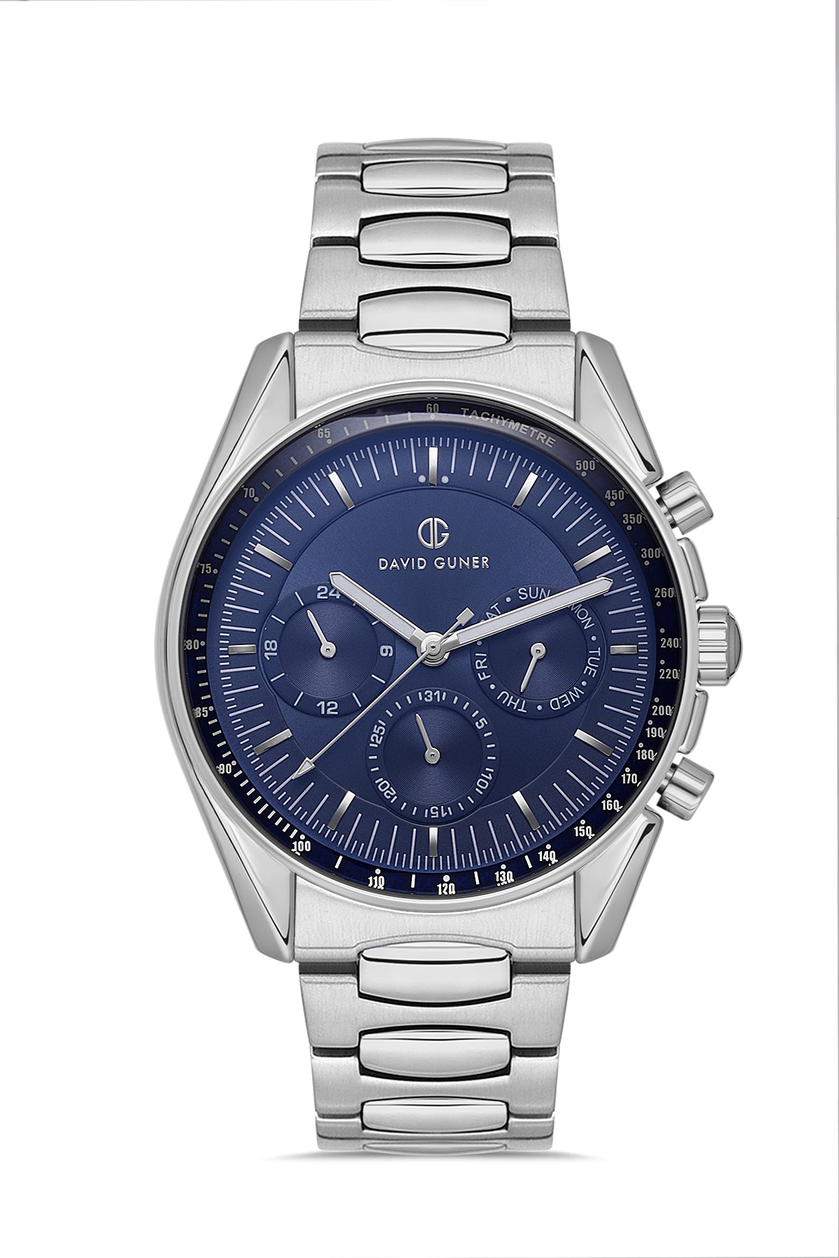 DAVID GUNER Lacivert Kadranlı Gümüş Kaplamalı Multifonksiyonlu Erkek Kol Saati - DG-8670GA-A3