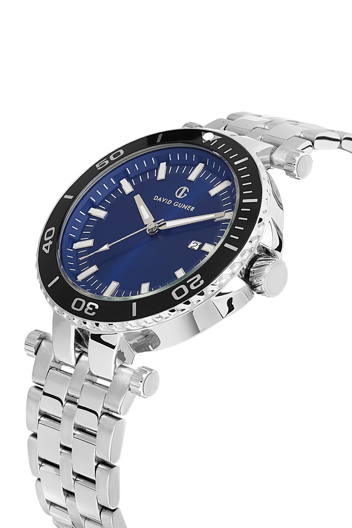 DAVID GUNER Men's Watch with Dark Blue Dial and Silver Plating Calendar