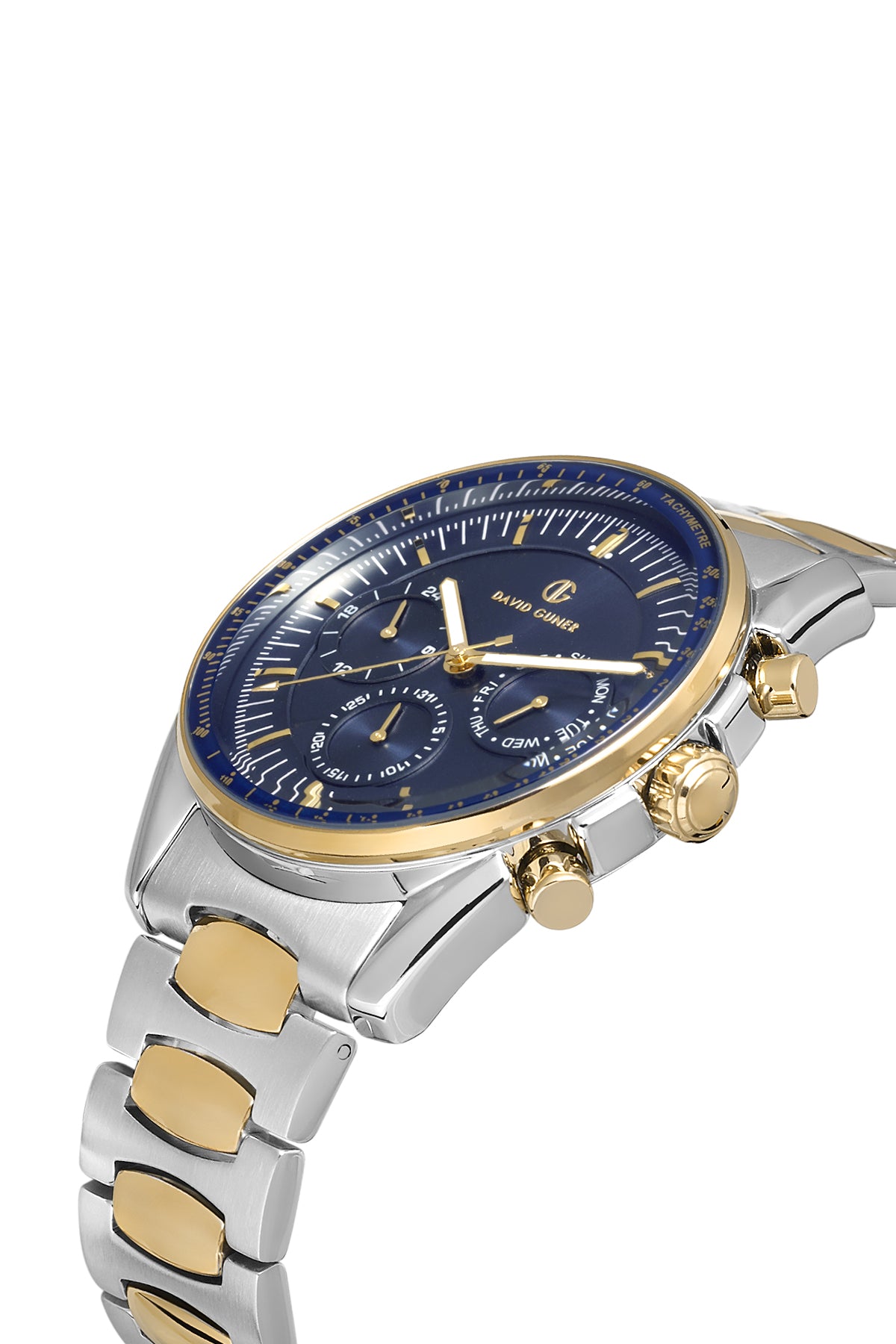 DAVID GUNER Lacivert Kadranlı Sarı Gümüş Kaplamalı Multifonksiyonlu Erkek Kol Saati - DG-8670GA-D3