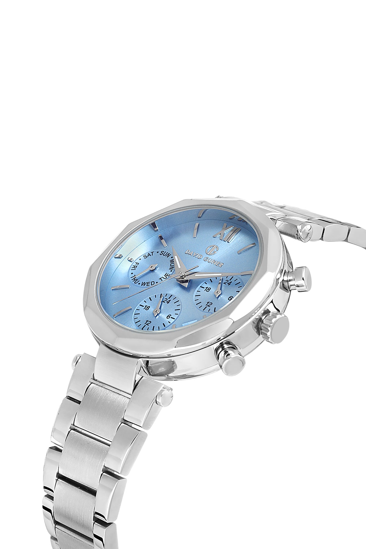 David Guner Mavi Kadranlı Gümüş Çelik Kordonlu Kadın Kol Saati - DG-8694LA-A15