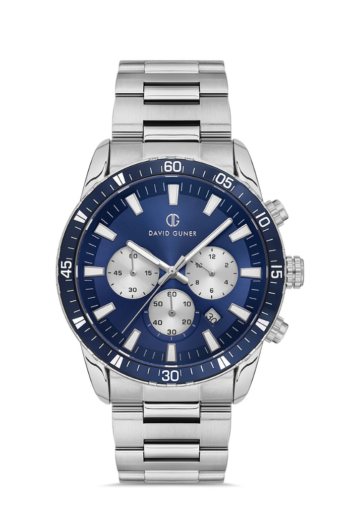 DAVID GUNER Mavi Kadranlı Gümüş Kaplamalı Erkek Kol Saati - DG-8529GA-A3