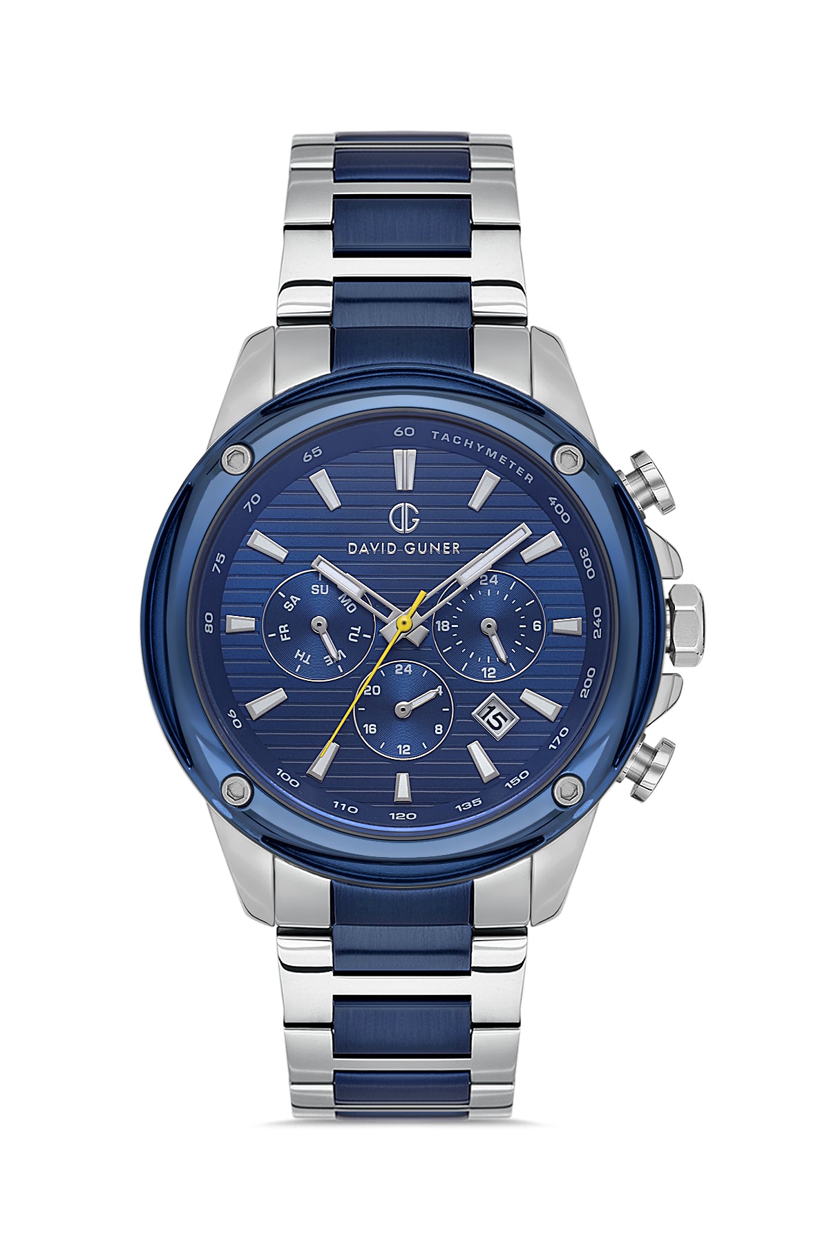DAVID GUNER Mavi Kadranlı Gümüş Kaplamalı Multi Fonksiyonlu Paslanmaz Çelik Erkek Kol Saati - DG-8625GA-L3