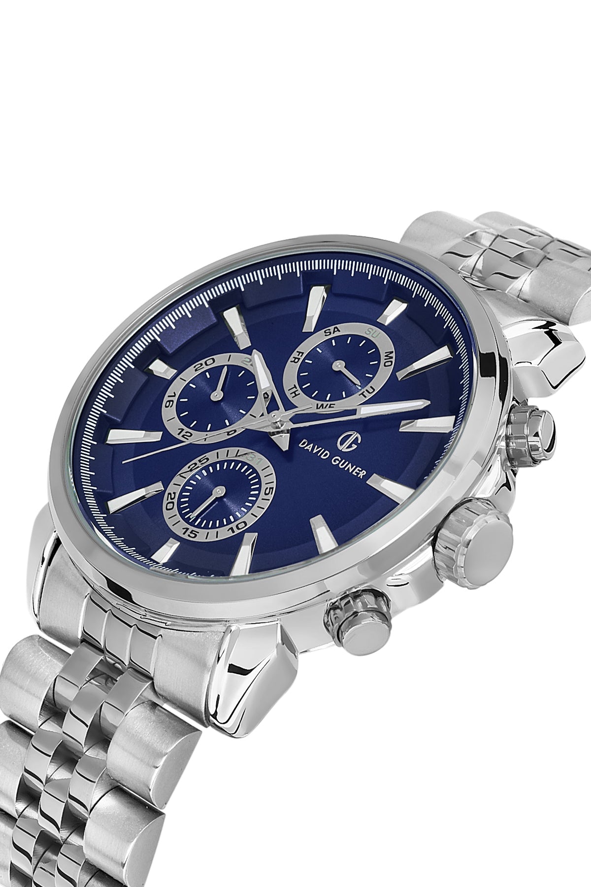 DAVID GUNER Mavi Kadranlı Gümüş Paslanmaz Masif Çelik Erkek Kol Saati - DG-8401GA-A3
