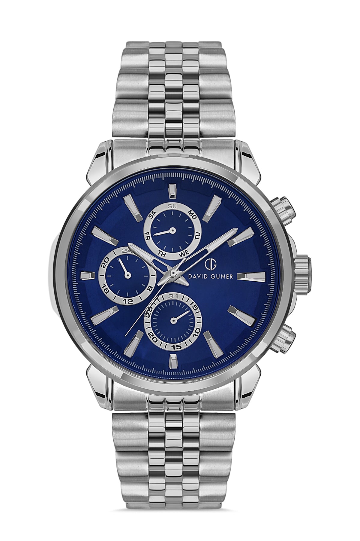 DAVID GUNER Mavi Kadranlı Gümüş Paslanmaz Masif Çelik Erkek Kol Saati - DG-8401GA-A3