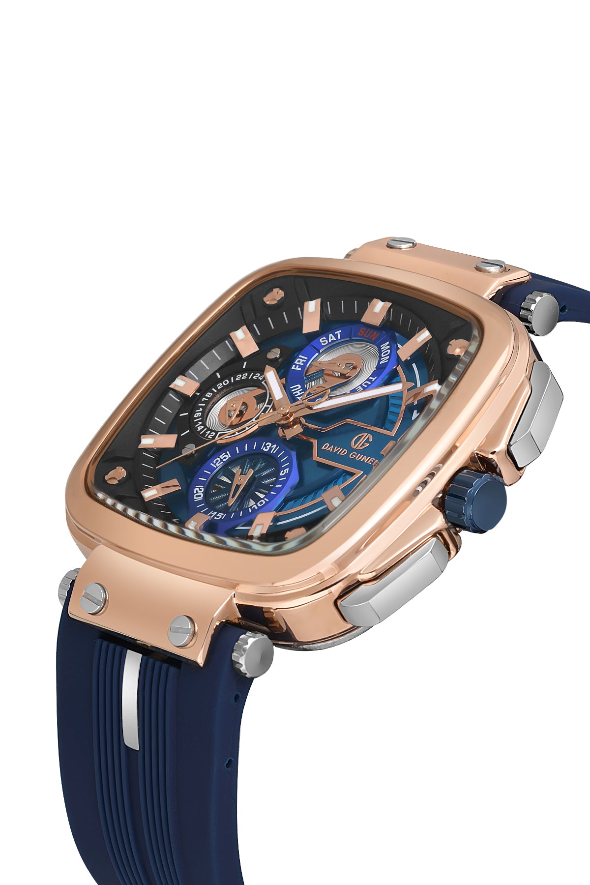 DAVID GUNER Mavi Kadranlı Mavi Kayışlı Kare Erkek Kol Saati - DG-8500GD-T3