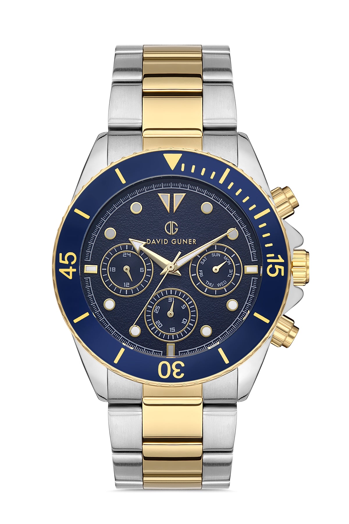 DAVID GUNER Mavi Kadranlı Sarı - Beyaz Kaplamalı Erkek Kol Saati - DG-8252GA-D3