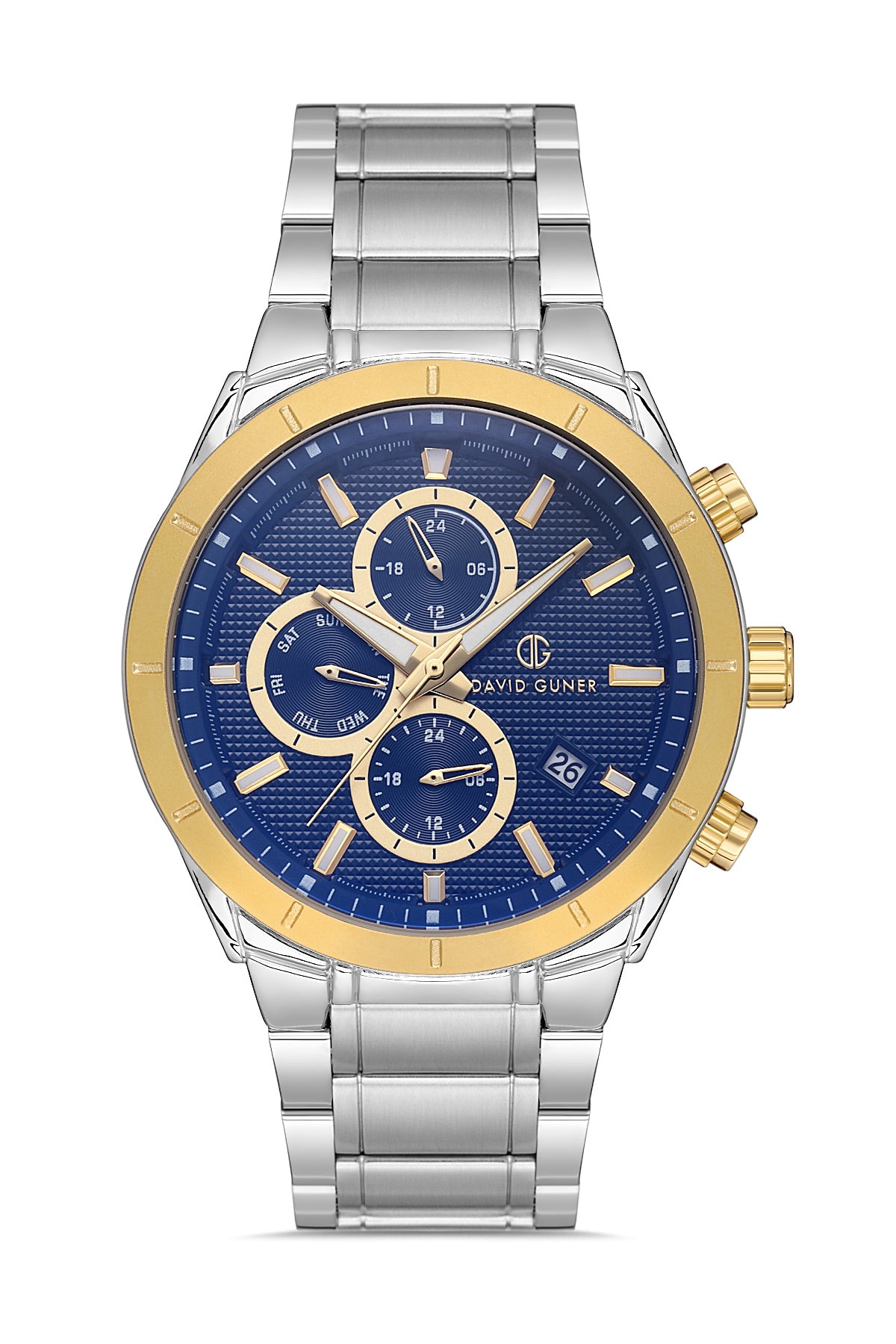 DAVID GUNER Mavi Kadranlı Sarı-Beyaz Kaplamalı Erkek Kol Saati - DG-8645GA-D3