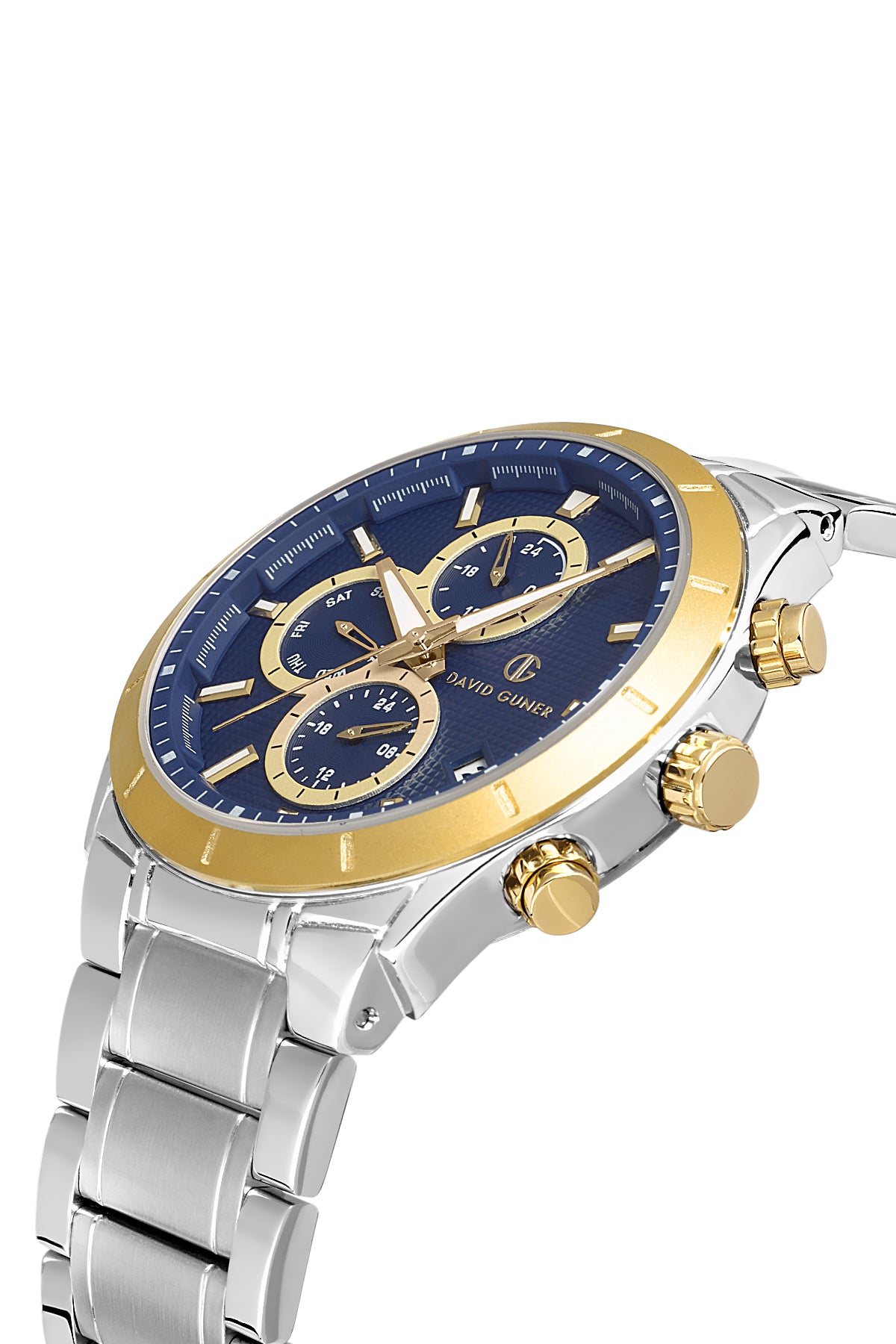 DAVID GUNER Mavi Kadranlı Sarı-Beyaz Kaplamalı Erkek Kol Saati - DG-8645GA-D3