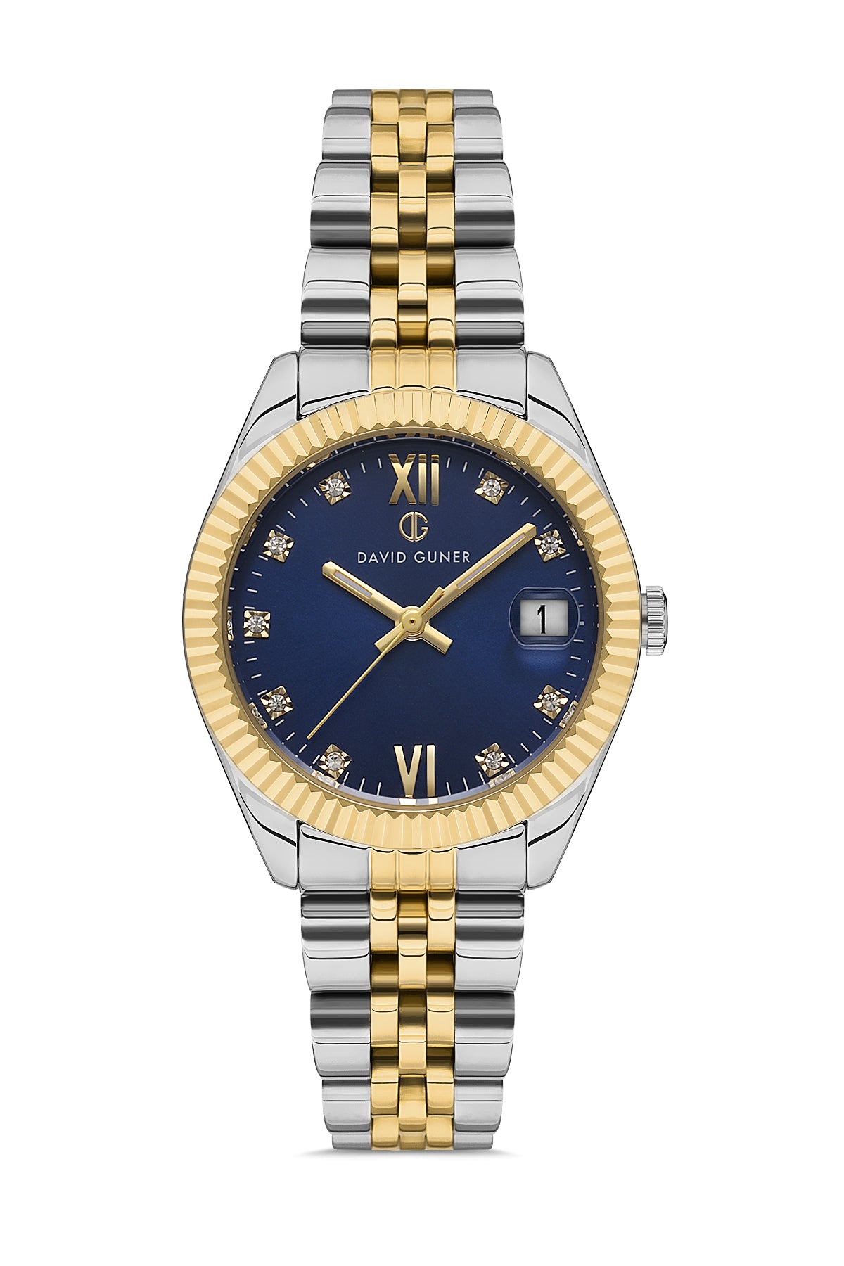 DAVID GUNER Mavi Kadranlı Sarı Beyaz Kaplamalı Kadın Kol Saati - DG-8630LA-D3