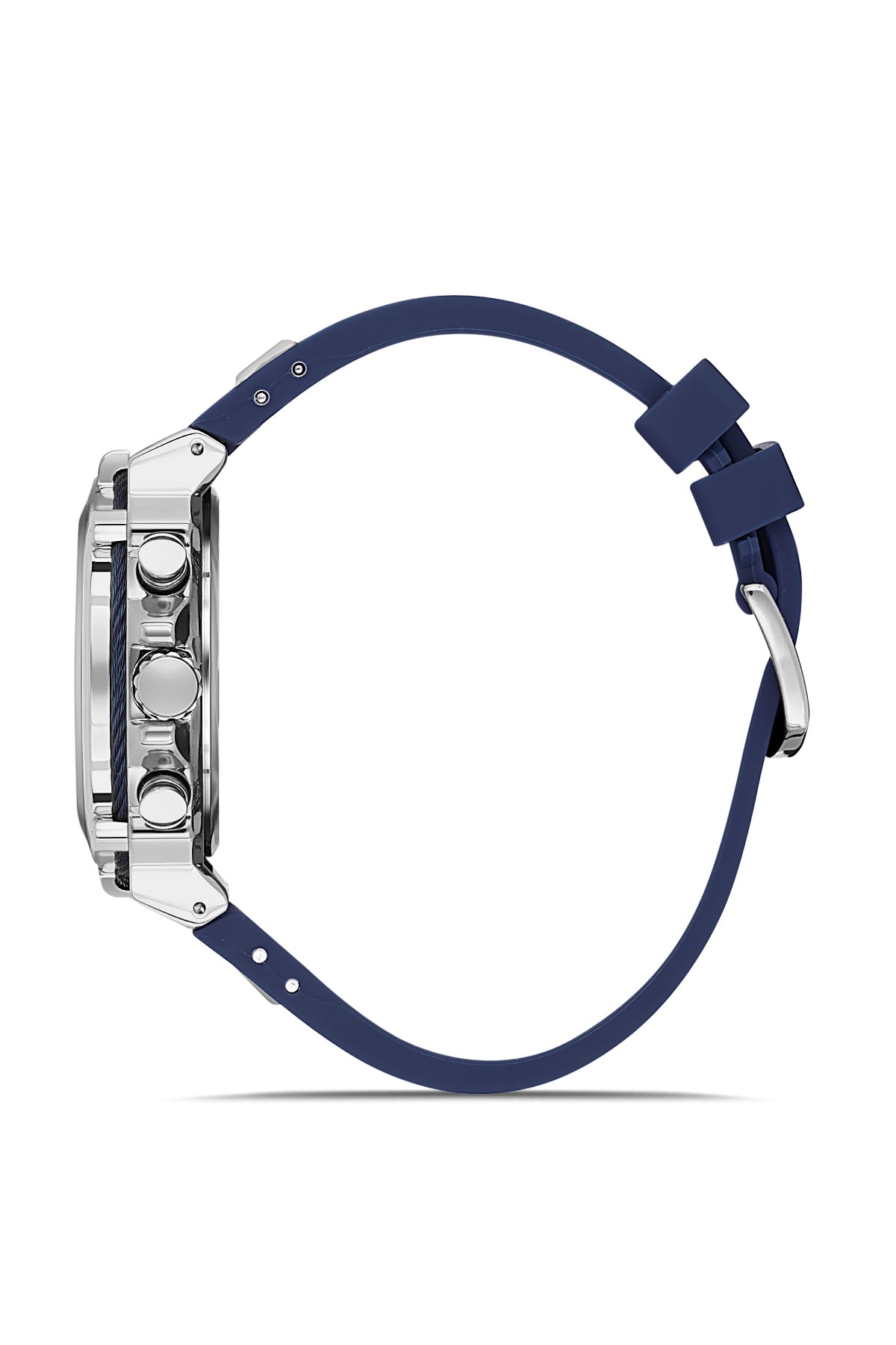 DAVID GUNER Mavi Silikon Kordonlu Mavi Kadranlı Gümüş Kasalı Multi Fonksiyonlu Erkek Kol Saati - DG-8270GD-L3