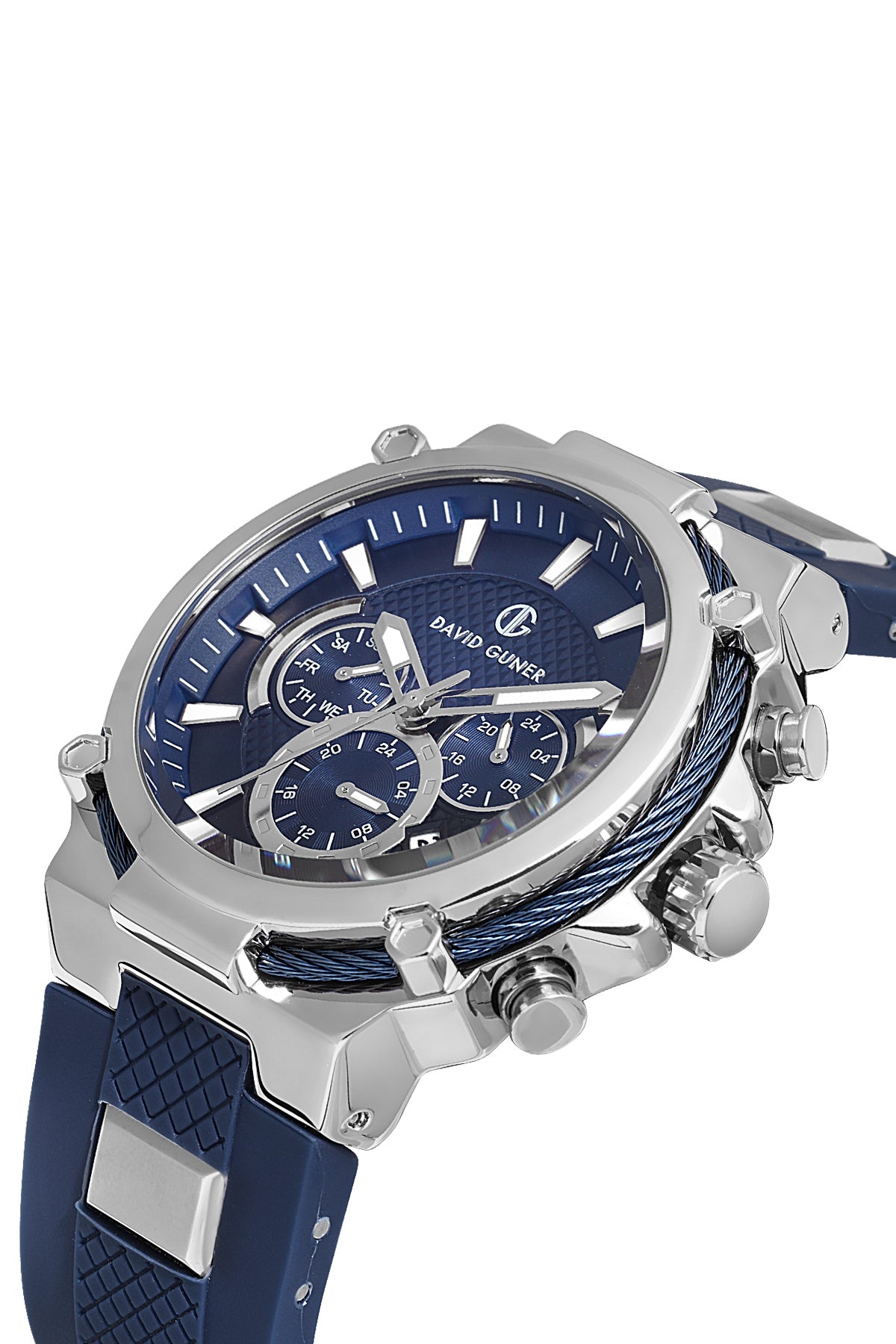 DAVID GUNER Mavi Silikon Kordonlu Mavi Kadranlı Gümüş Kasalı Multi Fonksiyonlu Erkek Kol Saati - DG-8270GD-L3