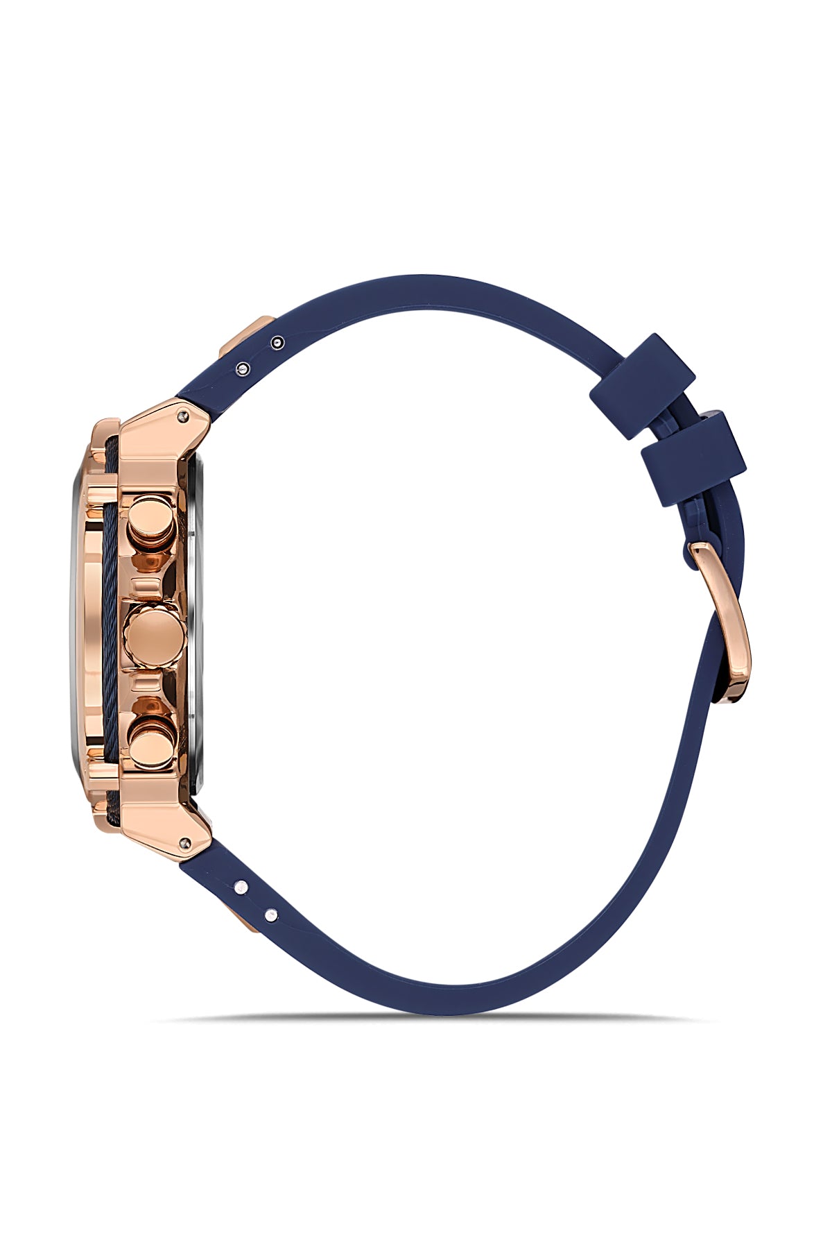 DAVID GUNER Mavi Silikon Kordonlu Mavi Kadranlı Rose Kaplamalı Multi Fonksiyonlu Erkek Kol Saati - DG-8270GD-T3