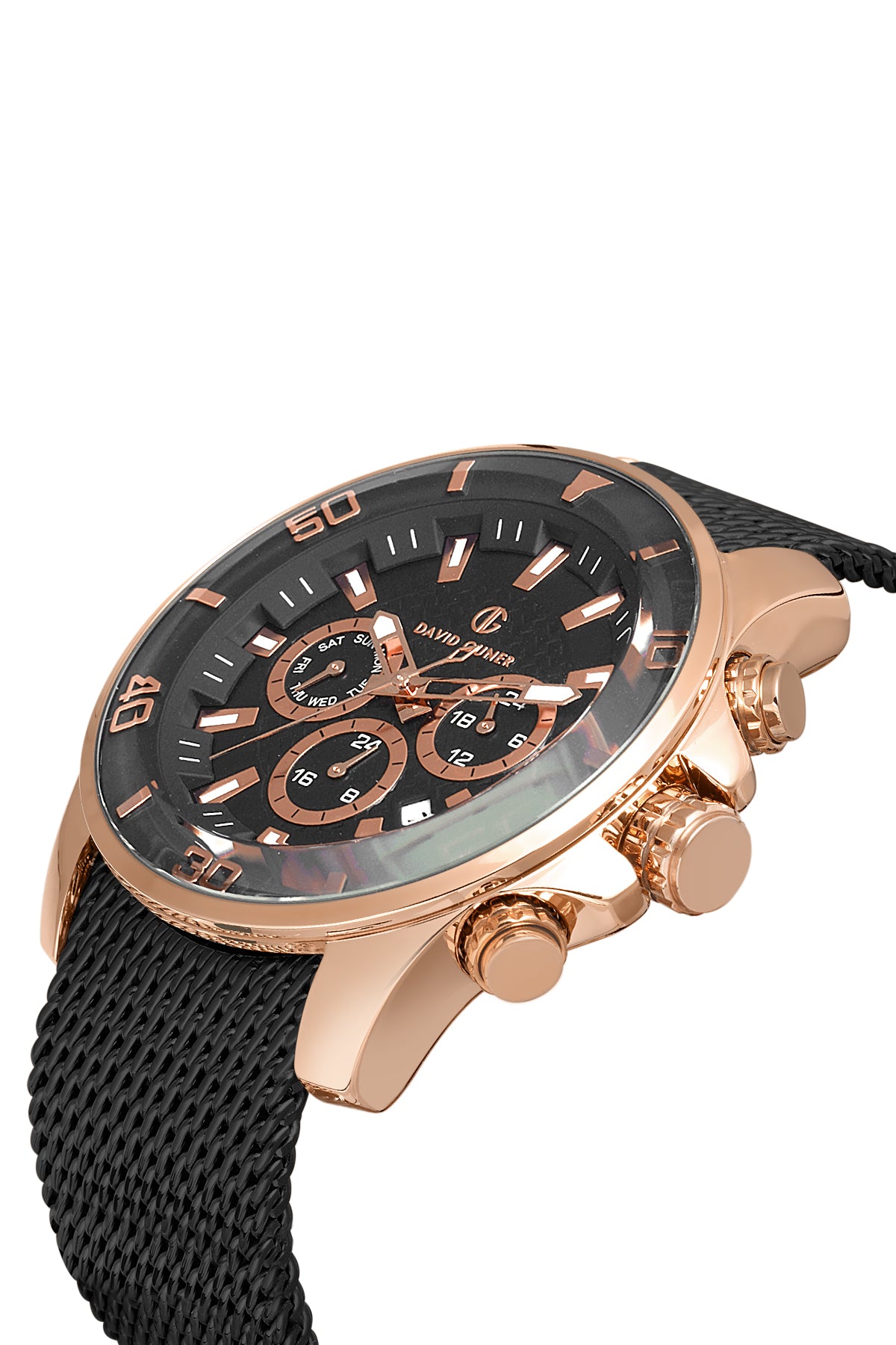 DAVID GUNER Multifonksiyonlu Rose Kaplamalı Siyah Kordonlu Erkek Kol Saati - DG-8263GC-R2