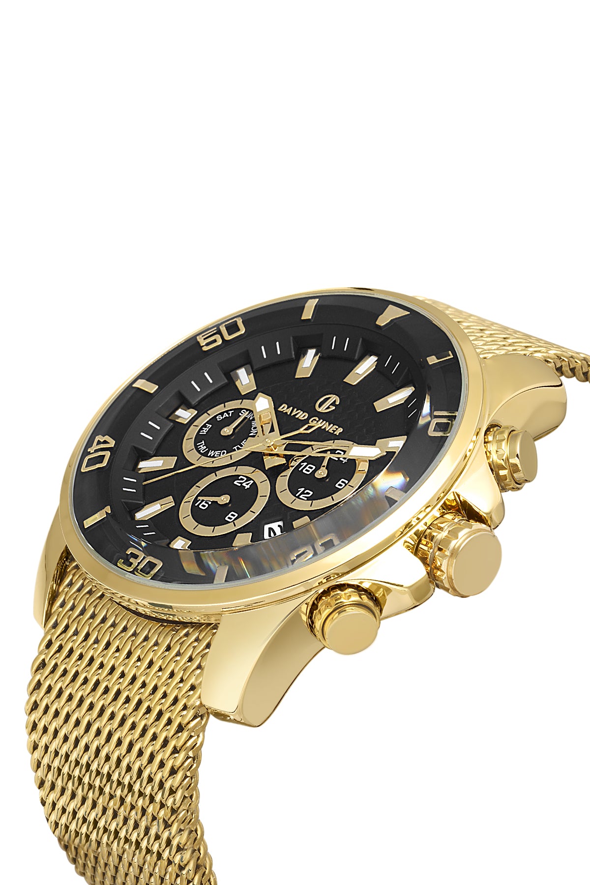 DAVID GUNER Multifonksiyonlu Sarı Kaplamalı Siyah Kadranlı Erkek Kol Saati - DG-8263GC-B2