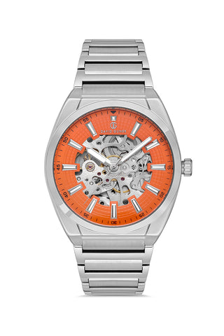 DAVID GUNER Otomatik Gümüş Kordonlu Turuncu Kadranlı Erkek Saat - DG-8653GA-A11