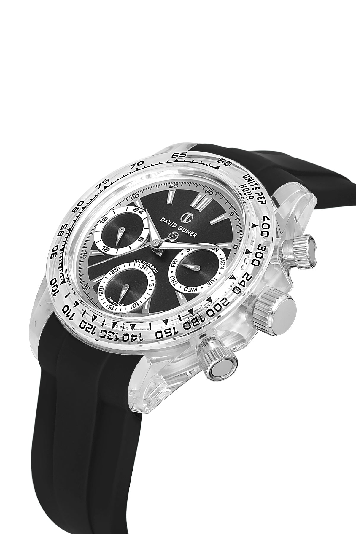 DAVID GUNER Polycarbonate Black Silicone Band Unisex Watch