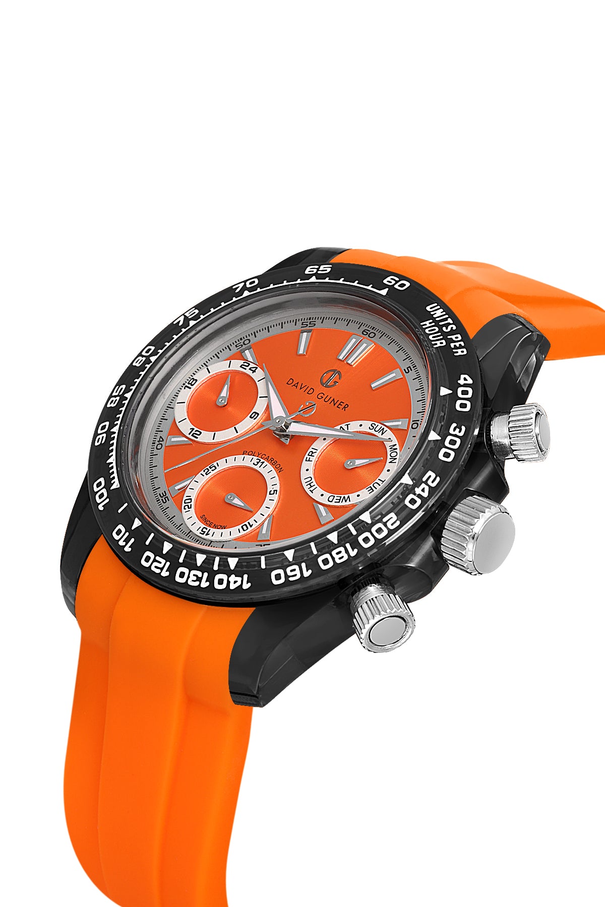 DAVID GUNER Polycarbonate Orange Silicone Band Unisex Watch