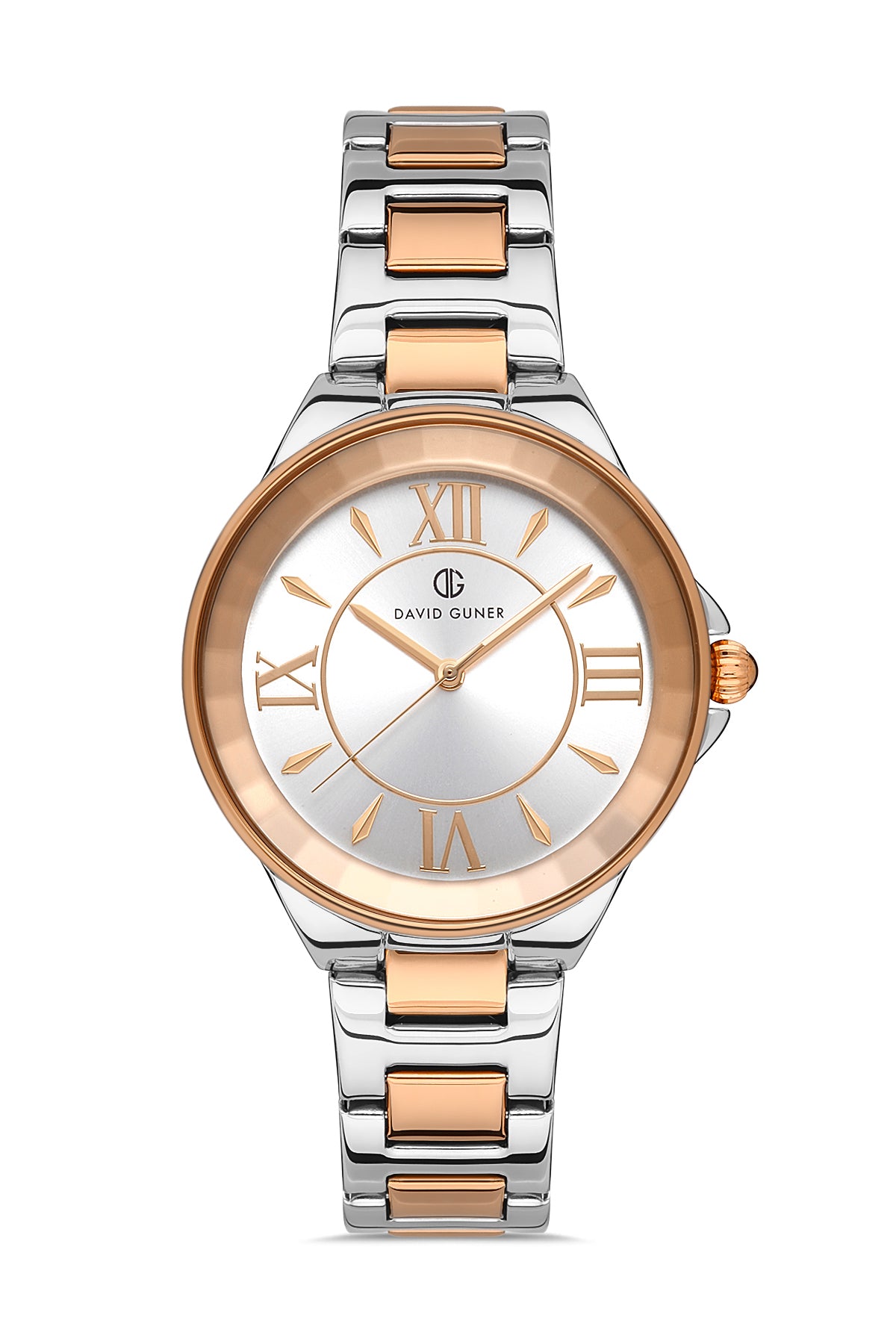 DAVID GUNER Roma Rakamlı Beyaz Kadranlı Gümüş-Rose Paslanmaz Masif Çelik Kadın Kol Saati - DG-8097LA-E1