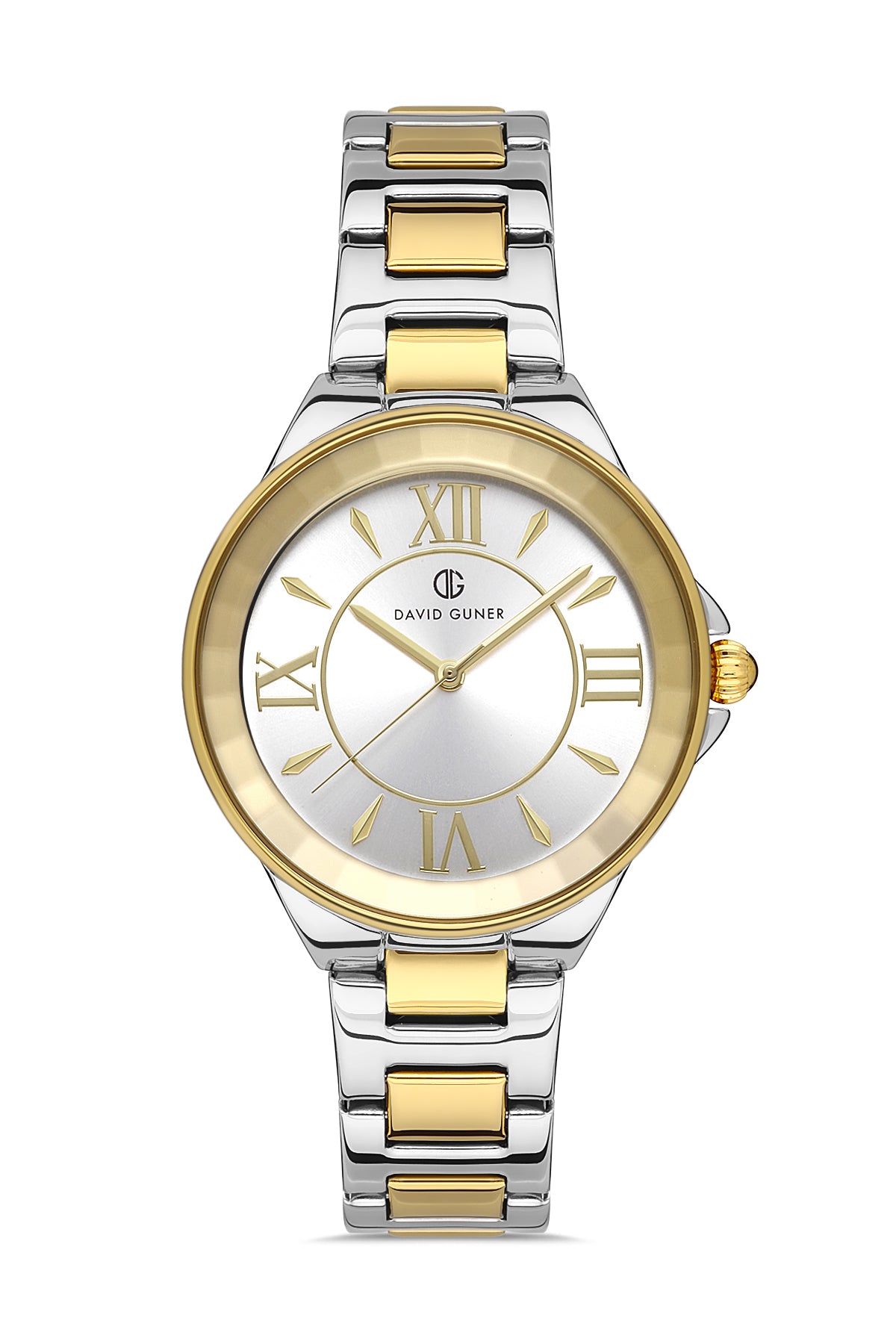 DAVID GUNER Roma Rakamlı Beyaz Kadranlı Sarı-Gümüş Paslanmaz Masif Çelik Kadın Kol Saati - DG-8097LA-D1