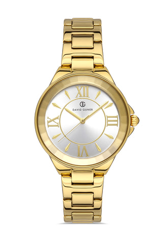 DAVID GUNER Roma Rakamlı Beyaz Kadranlı Sarı Paslanmaz Masif Çelik Kadın Kol Saati - DG-8097LA-B1