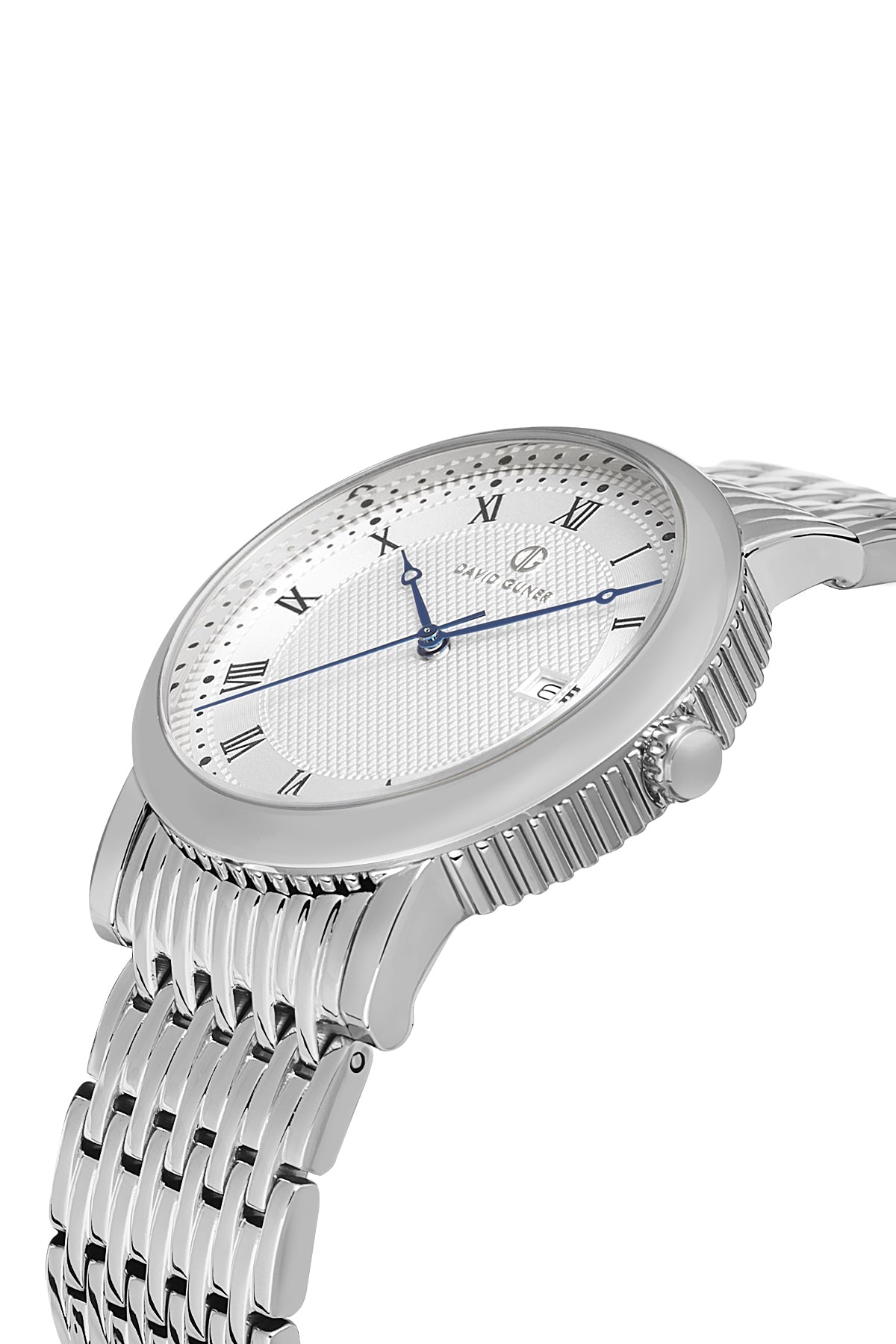 DAVID GUNER Roma Rakamlı Gümüş Kadranlı Gümüş Kaplamalı Takvimli Erkek Kol Saati - DG-8672GA-A1