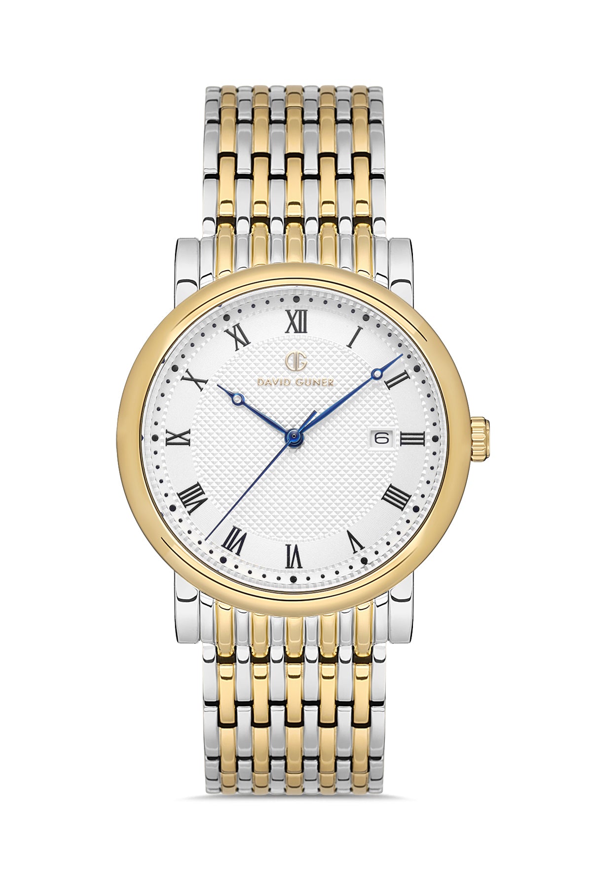 DAVID GUNER Roma Rakamlı Gümüş Kadranlı Sarı Gümüş Kaplamalı Takvimli Erkek Kol Saati - DG-8672GA-D1