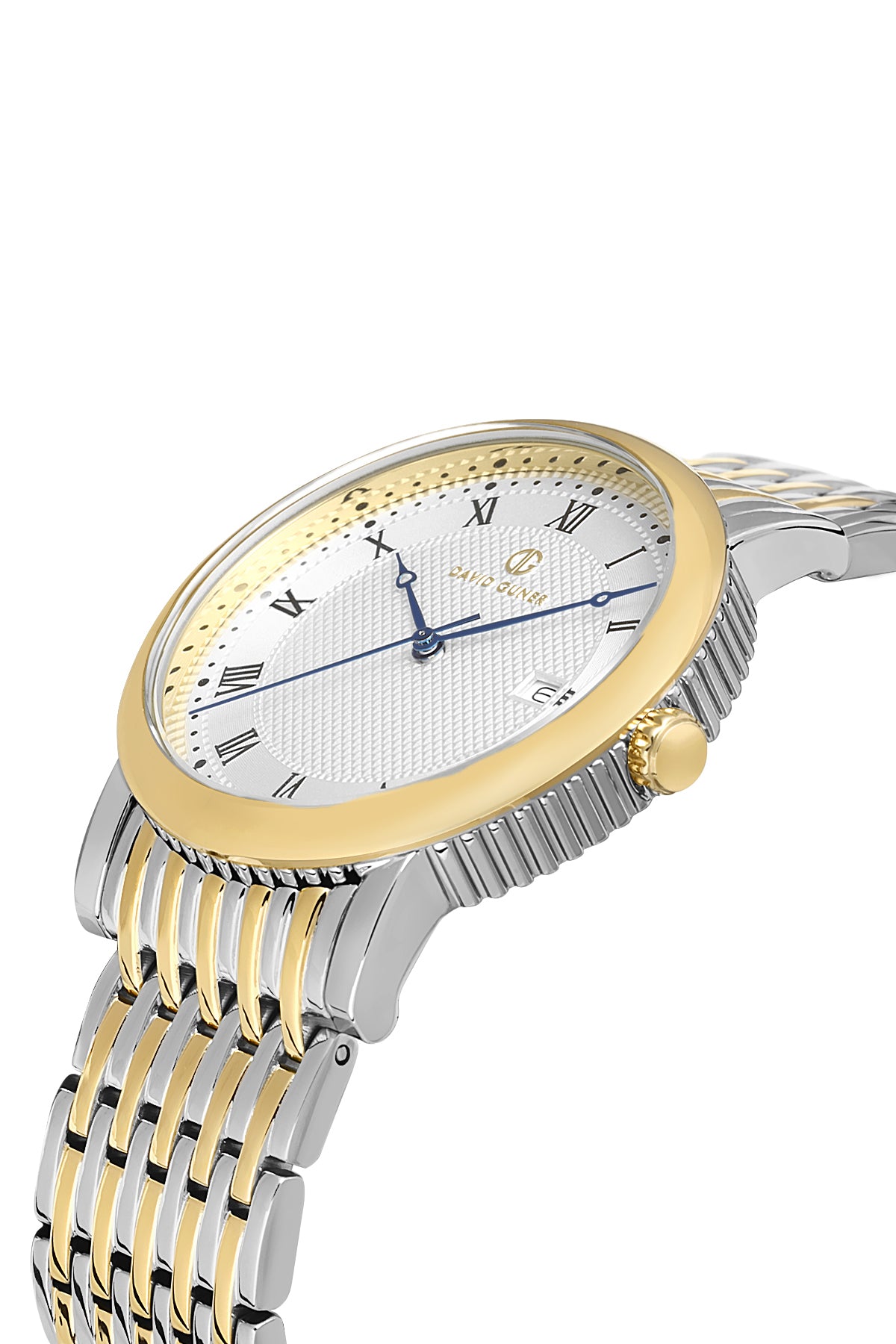 DAVID GUNER Roma Rakamlı Gümüş Kadranlı Sarı Gümüş Kaplamalı Takvimli Erkek Kol Saati - DG-8672GA-D1