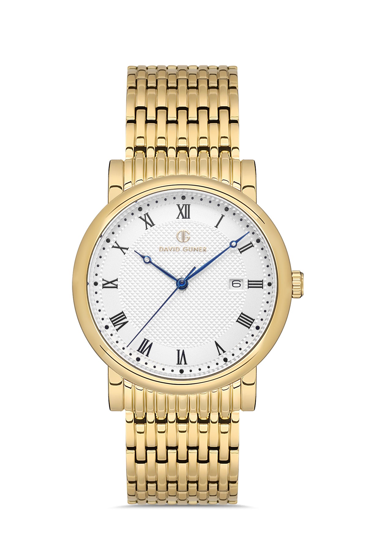 DAVID GUNER Roma Rakamlı Gümüş Kadranlı Sarı Kaplamalı Takvimli Erkek Kol Saati - DG-8672GA-B1